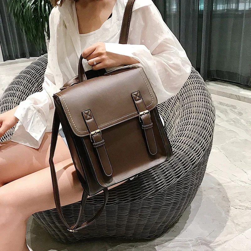 Versatile Style Fashion Academic Atmosphere PU Zipper School Bags Retro Advanced Sense 2024 New Hot Selling Women's Backpack