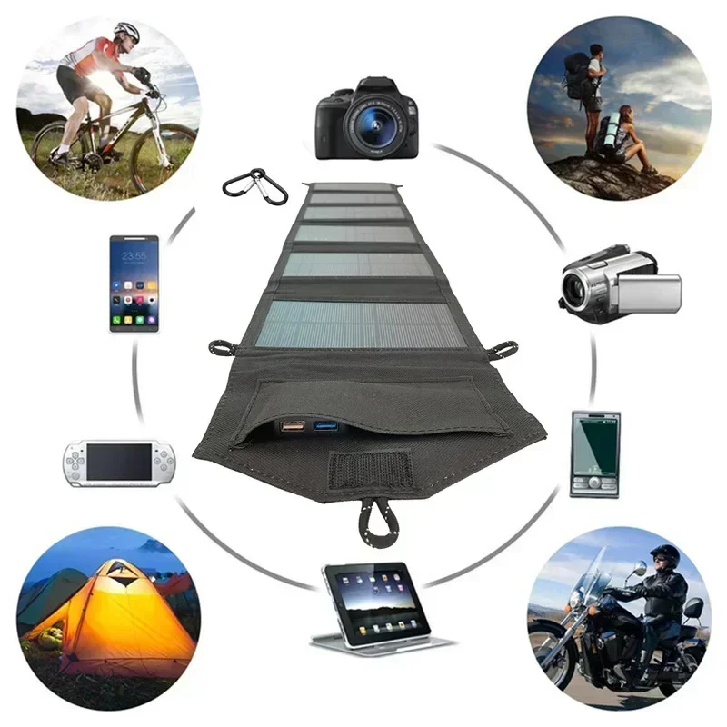 Tragbares faltbares Solarladegerät mit USB – C QC3.0 Schnellladung, IPX4 wasserdicht für Camping, Wandern und Notfall im Freien