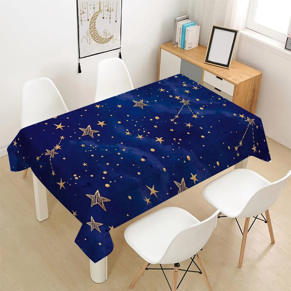 Galaxy Starry Night Tablecloth Waterproof Spillproof Blue Dining Table Cover for Home Decor