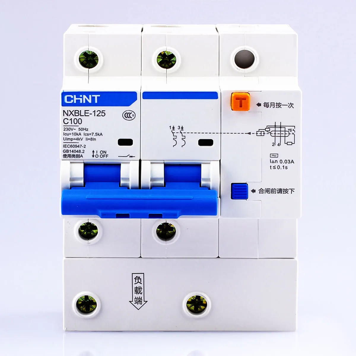 

CHNT CHINT NXBLE-125 63A 80A 100A 125A 2P 230V RCBO RCBO Residual Current Operated Circuit Breaker Protection