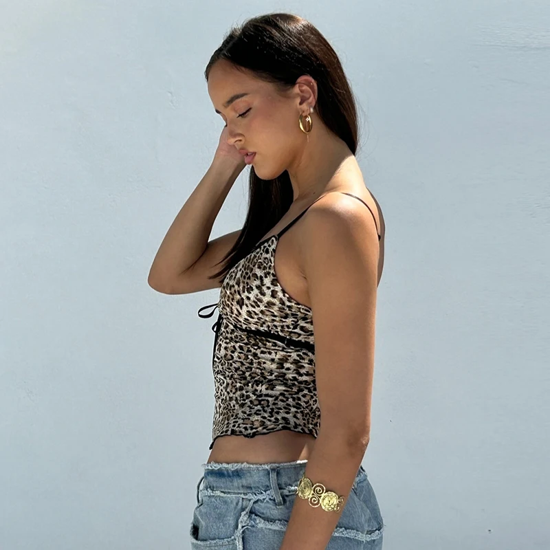 Hugcitar Leopardenmuster V-Ausschnitt Sexy Slips Krawatte Schleife Rückenfrei Crop Camis Top Sommer Damenmode Y2K Outfits Strand Urlaub Club – Detail 19