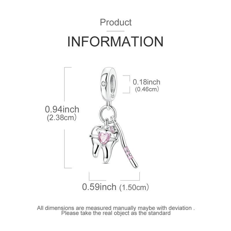 Neue 925 Sterling Silber Zahnpflege-Charms Perlen für Frauen, passend für Original-Armbänder, DIY Geburtstagsparty Schmuckgeschenke – Detail 7