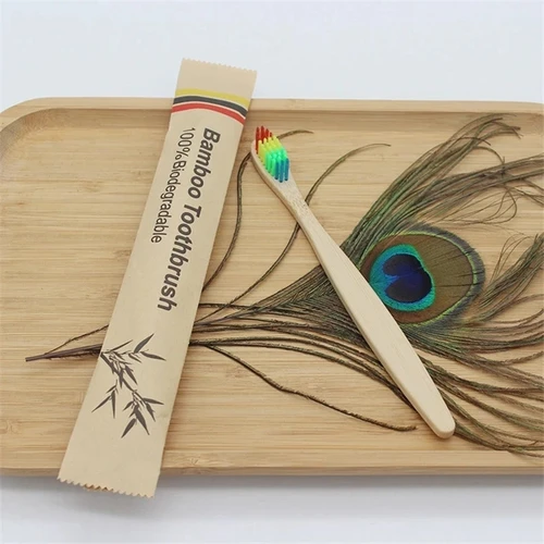 Imagen 2 del producto Cepillos de dientes de bambú 100 Uds. Cepillo de dientes reutilizable ecológico cepillo de dientes suave de madera para adultos vegano ecológico