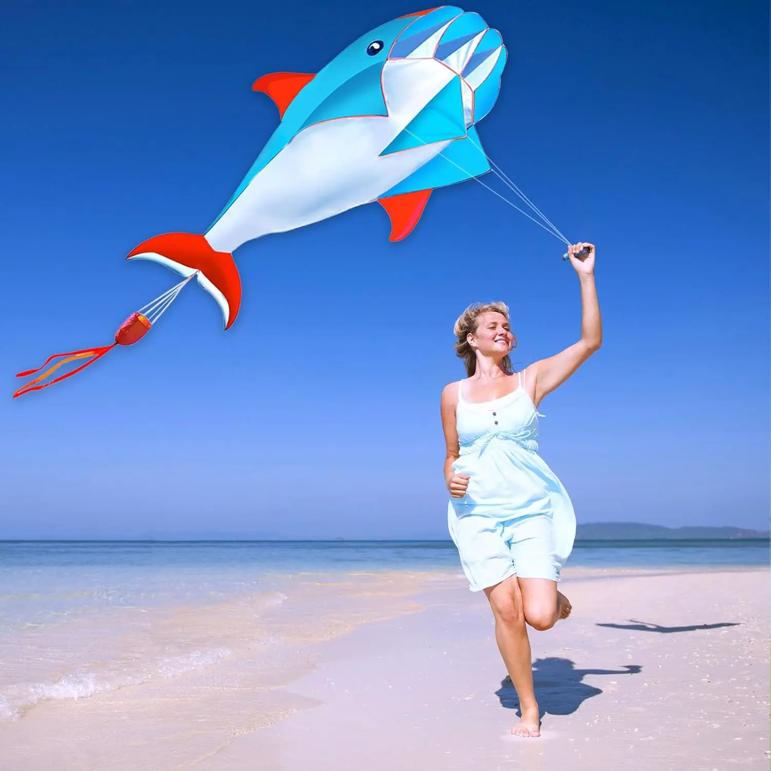 جديد وصول في الهواء الطلق متعة الرياضة خط واحد البرمجيات 57 بوصة الأزرق دولفين طائرة ورقية / الحيوان الطائرات الورقية مع 14 سنتيمتر عجلة خضراء تحلق جيد