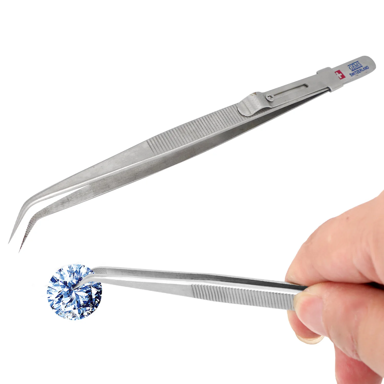 Extra lange Pinzette aus Edelstahl mit gebogener Spitze und Diamanten für Stein, Edelsteine, Strasssteine, Acryl-Picking-Werkzeug und Herstellung von Schmuck – Detail 11