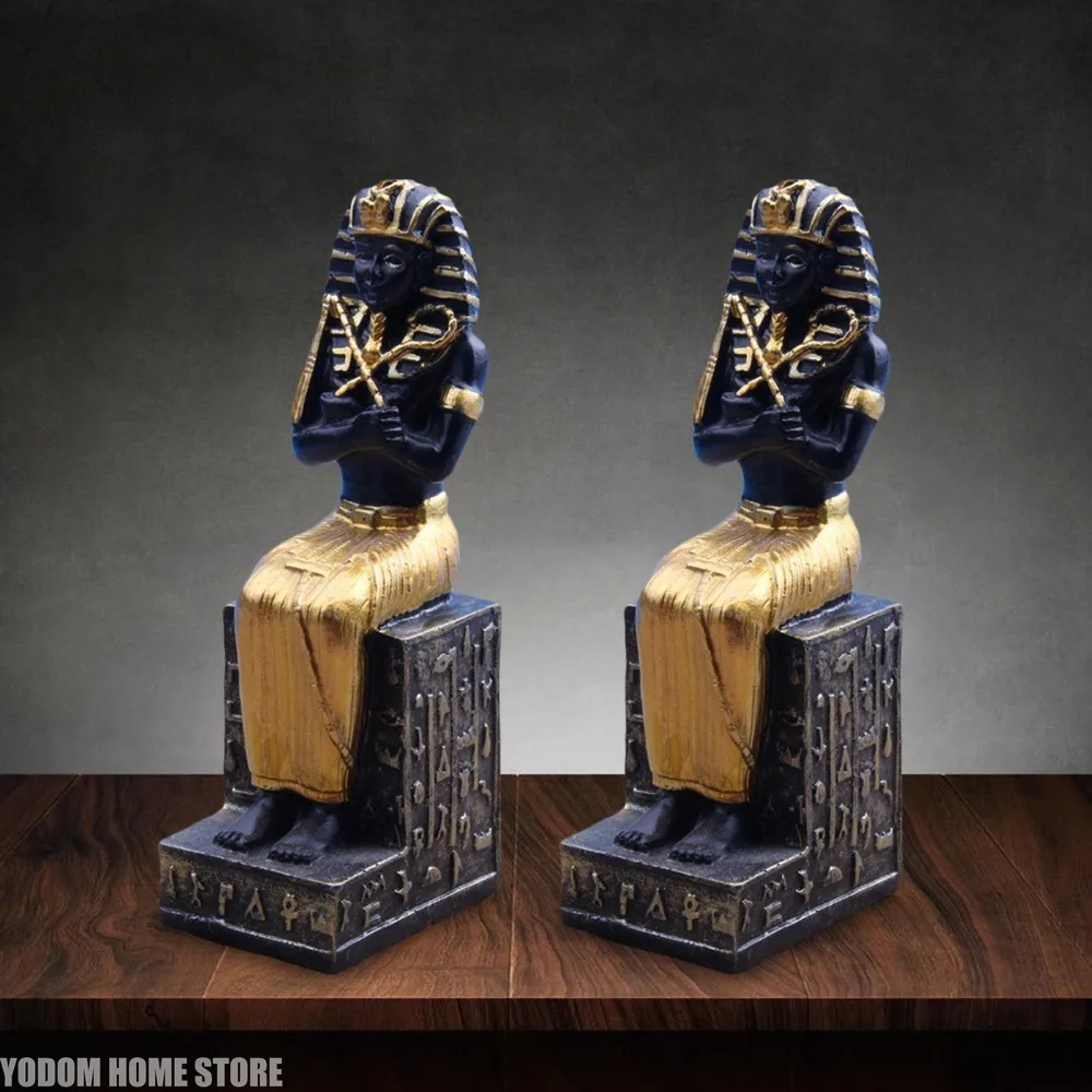 Egyptian Pharaoh Ornament 2Pcs Resin Mythological Character Model Home Crafts Desk Decoration