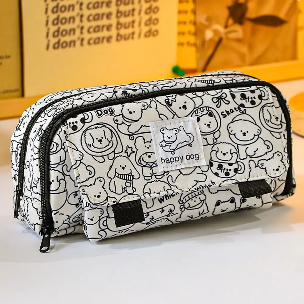 Cute Multi Layer Capybara Stationery Bag Canvas Pencil Cases Capibara Pencil Bag Large Capacity Cartoon Pen Pouch Children