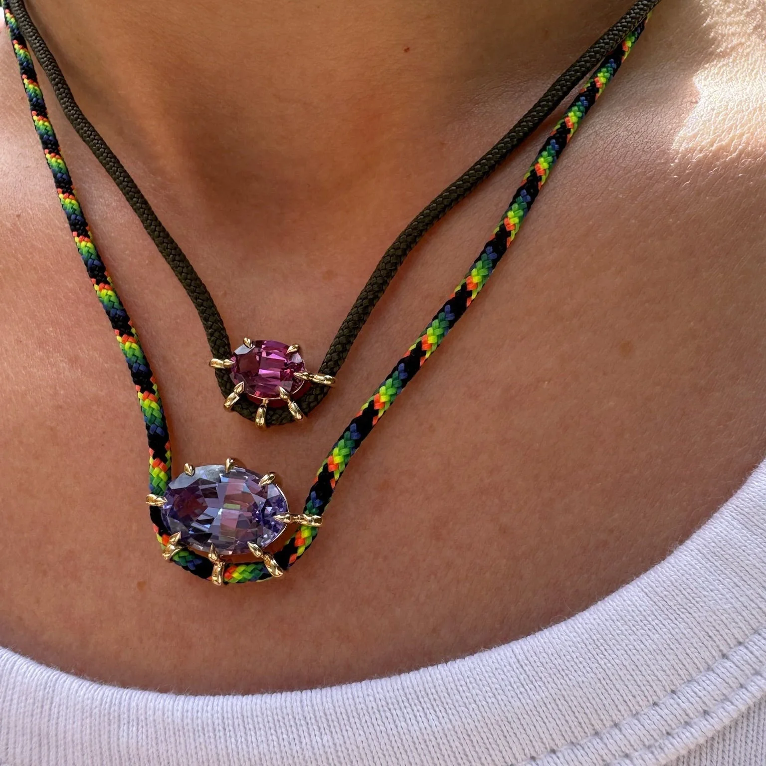 Vintage Geometric Zircon Crystal Pendant Necklace for Women Colorful Weave Rope Adjustable Collar Jewelry Waterproof Gifts