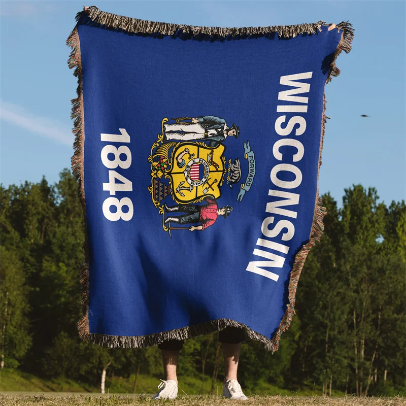 

Aertemisi Wisconsin United States of America Jacquard Fringed Woven Throw Blanket