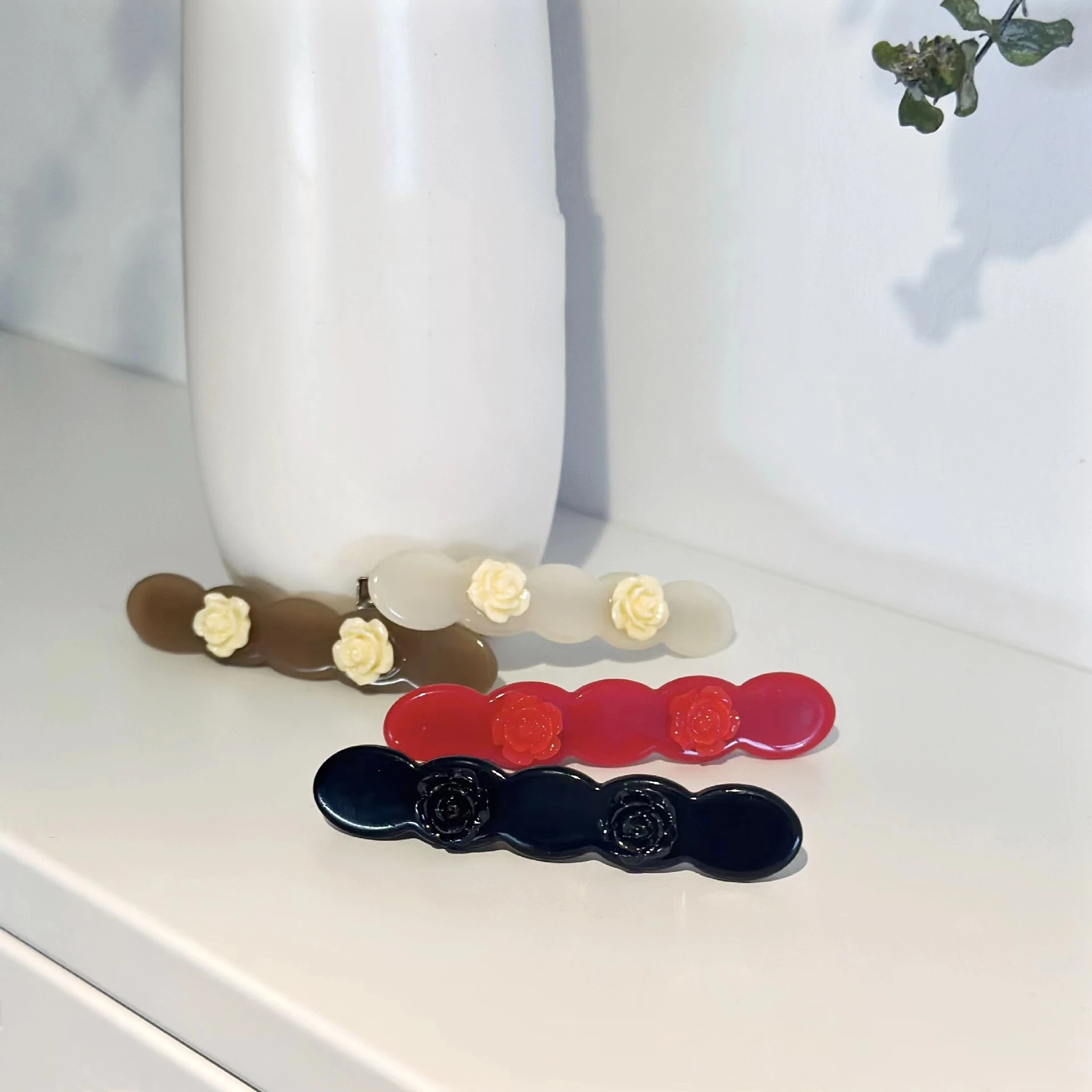New Simple Rose Flower Acetate Hairpin Solid Color Personality Bangs Clip for Women Cool Girl Trendy Jewelry Gift 2023 NEW