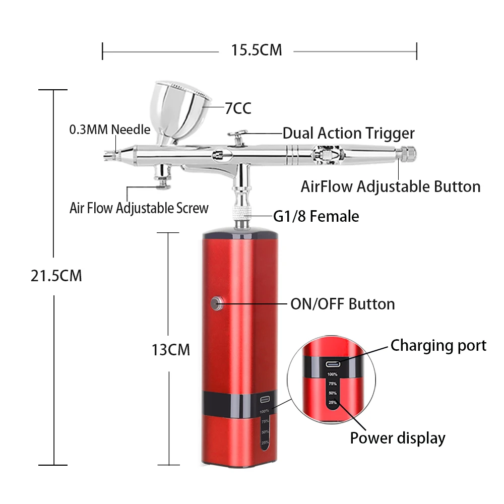 Quiet Auto Wireless Airbrush Pocket Compressors With Hose Silent 0.3MM Nozzle High Pressure Super Works Power Display Tool