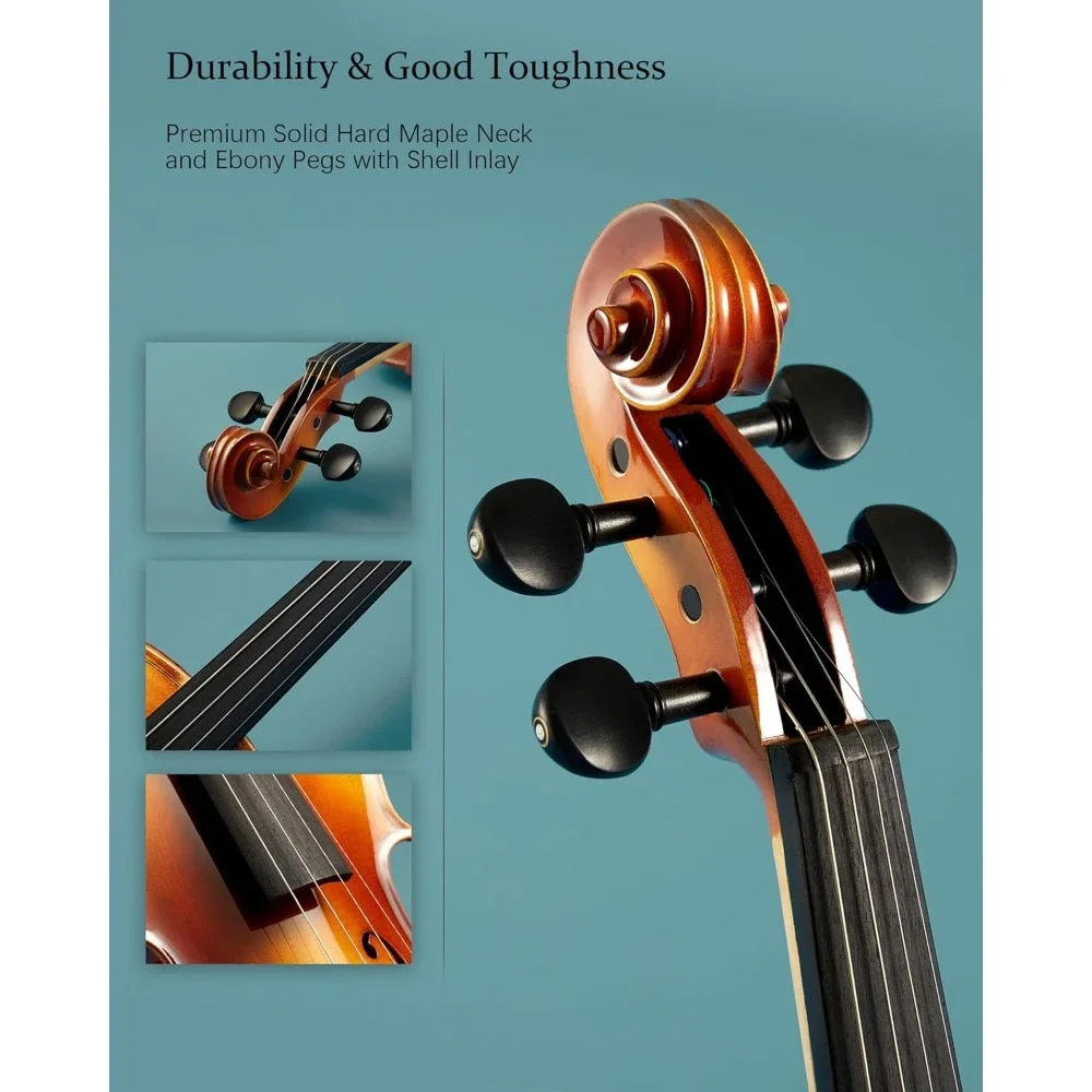 Violin Fiddle Full Set Polished  Kit for Beginners, Acoustic Violin with Hard Case, Solidwood Hand Made Violin Starter Kit