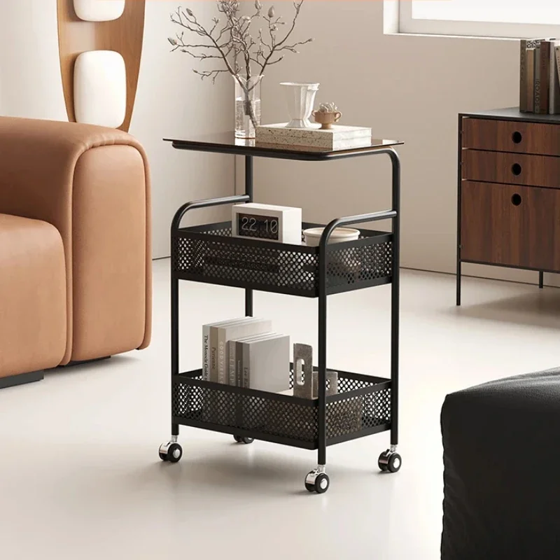 

Cream Style Multi-Tier Sofa Side Table Rolling Snack Rack Living Room Coffee Table Small Movable Shelf for Bedroom