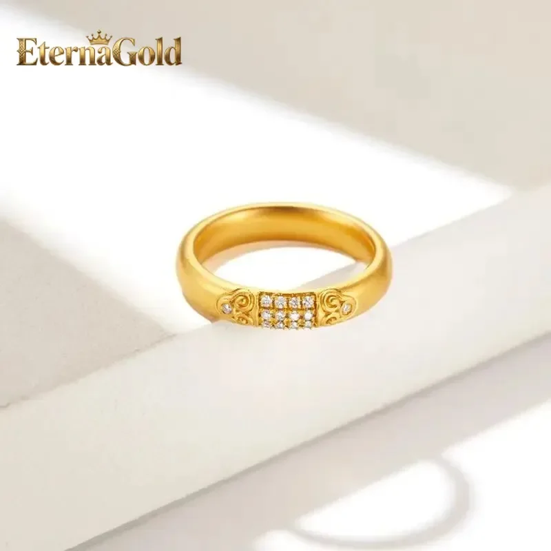 

Роскошное кольцо EternaGold из настоящего золота 24K с бриллиантом в стиле древнего Сянъюнь, узор Руи, женское ретро-кольцо с открытым дизайном, золото au9999