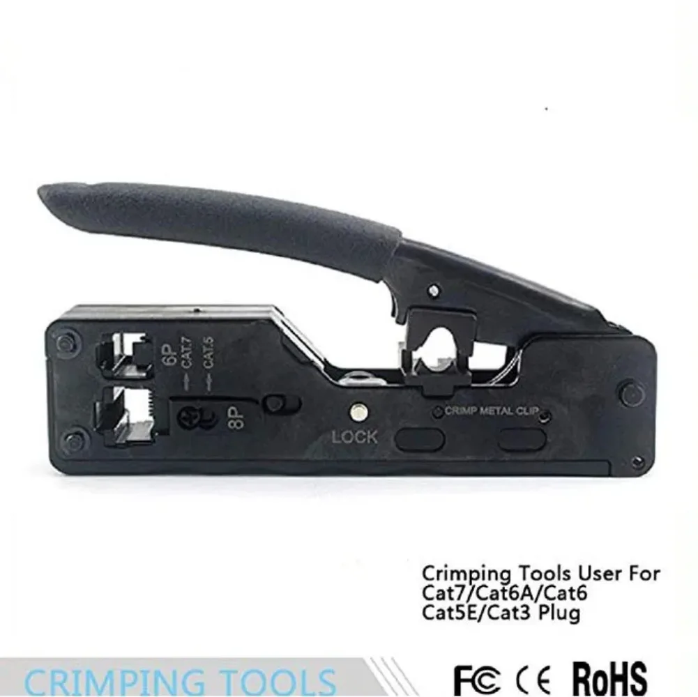 AMPCOM EZ-Type RJ45 Network Crimper - Crimp/Cut LAN CAT8/7/6A/6/5E (STP/UTP/With Tail Clip) & RJ11/12 TEL Modular Cable (AM-718)