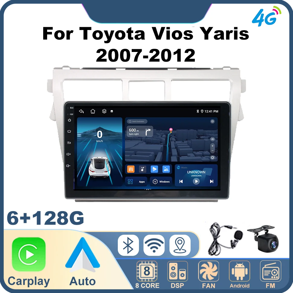 

Android 12 Car Radio Multimedia Player 4G for Toyota Vios Yaris 2007-2012 CarPlay Navigation Stereo GPS 4G Android Auto 2Din BT