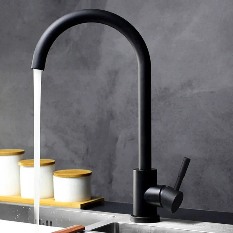 Black & White Color 304 Stainless Steel Hot And Cold Kitchen Faucet Dual Sink Rotation Kitchen Water Tap Mixer