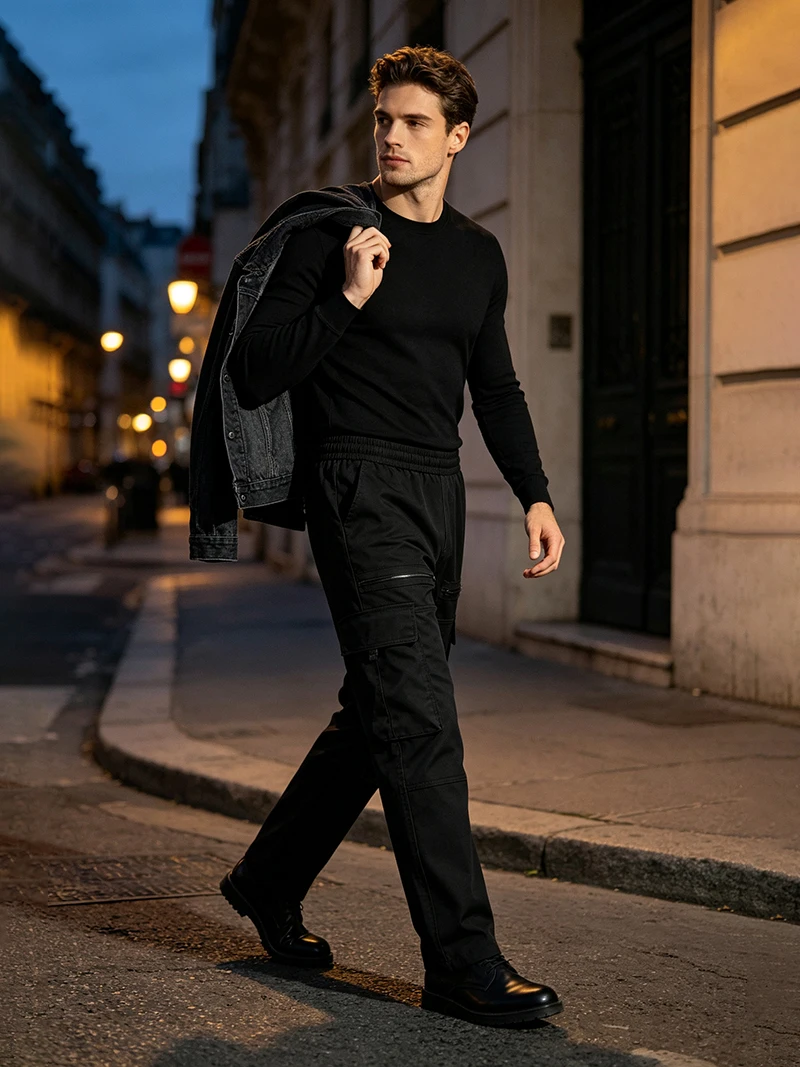 Herren Cargo-Hosen mit elastischem Bund, Kordelzug, mehreren Taschen, normaler Passform, geradem Bein, lässige Frühlings- und Herbst-Outdoor-Streetwear-Hosen – Detail 17