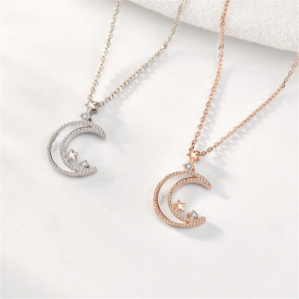 

Korean S925 Silver Collarbone Chain, White Mother-of-Pearl Star-Moon, Xiaohongshu Chic Niche Design