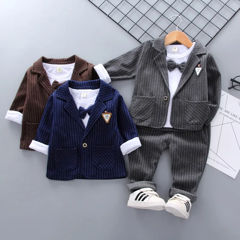 Baby Clothes Sets Children Suits Autumn Kids Gentleman Style Suit Coats T-Shirt Pants 3pcs Infant Boys Outfits 1 2 3 4 YEARS