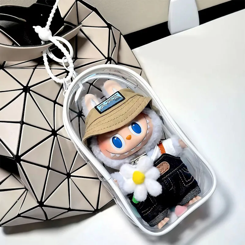 

Transparent Colorful Organizer Box Plush Dolls Outdoor Display Bag With Keychain for Labubu V2 Protector Case Doll Accessories
