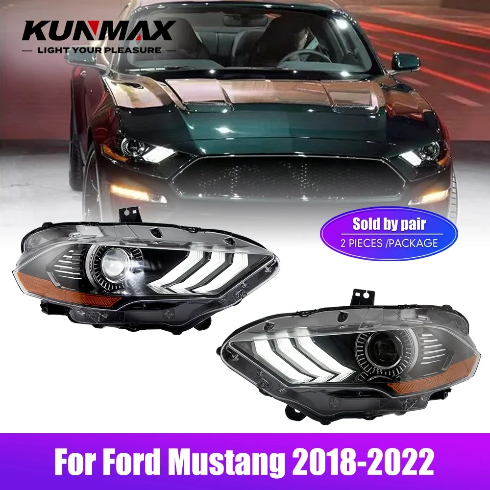

Светодиодные автомобильные фары в сборе для Ford Mustang 2018-2022, автомобильный Стайлинг, фара DRL, динамический тюнинговый светильник, фары Plug and Play