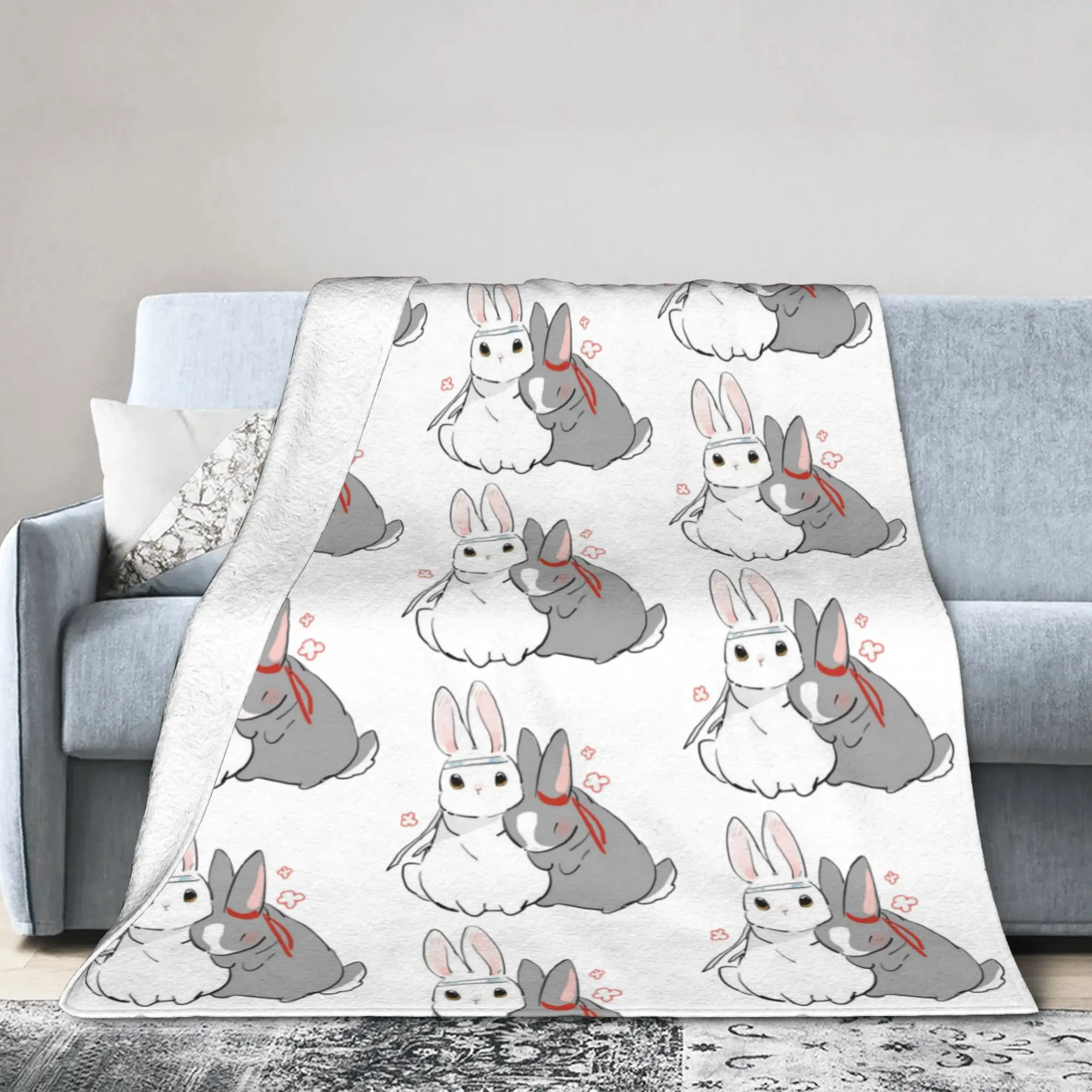 The Untamed MDZS Wangxian Bunnies Blanket Flannel Printed Mo Dao Zu Shi Portable Ultra-Soft Throw Blanket for Sofa Travel Quilt