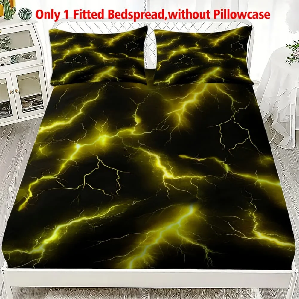 1pc Yellow Lightning Thunder Fitted Sheet Deep Pocket Elastic Mattress Cover Single Double Queen King Bedroom Decor
