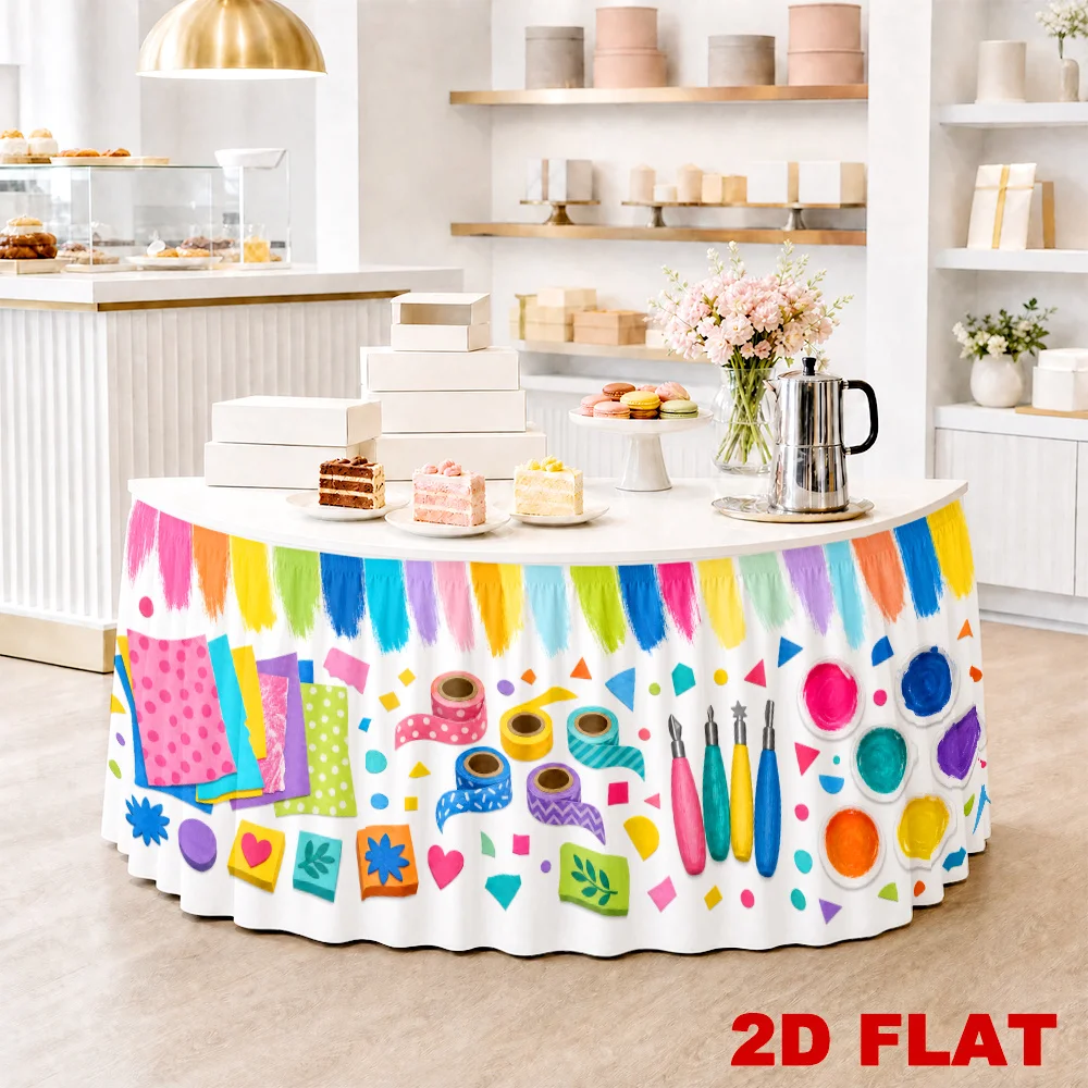 2D flat color craft items table skirt, 1-piece set, back-to-school season, wedding, Halloween