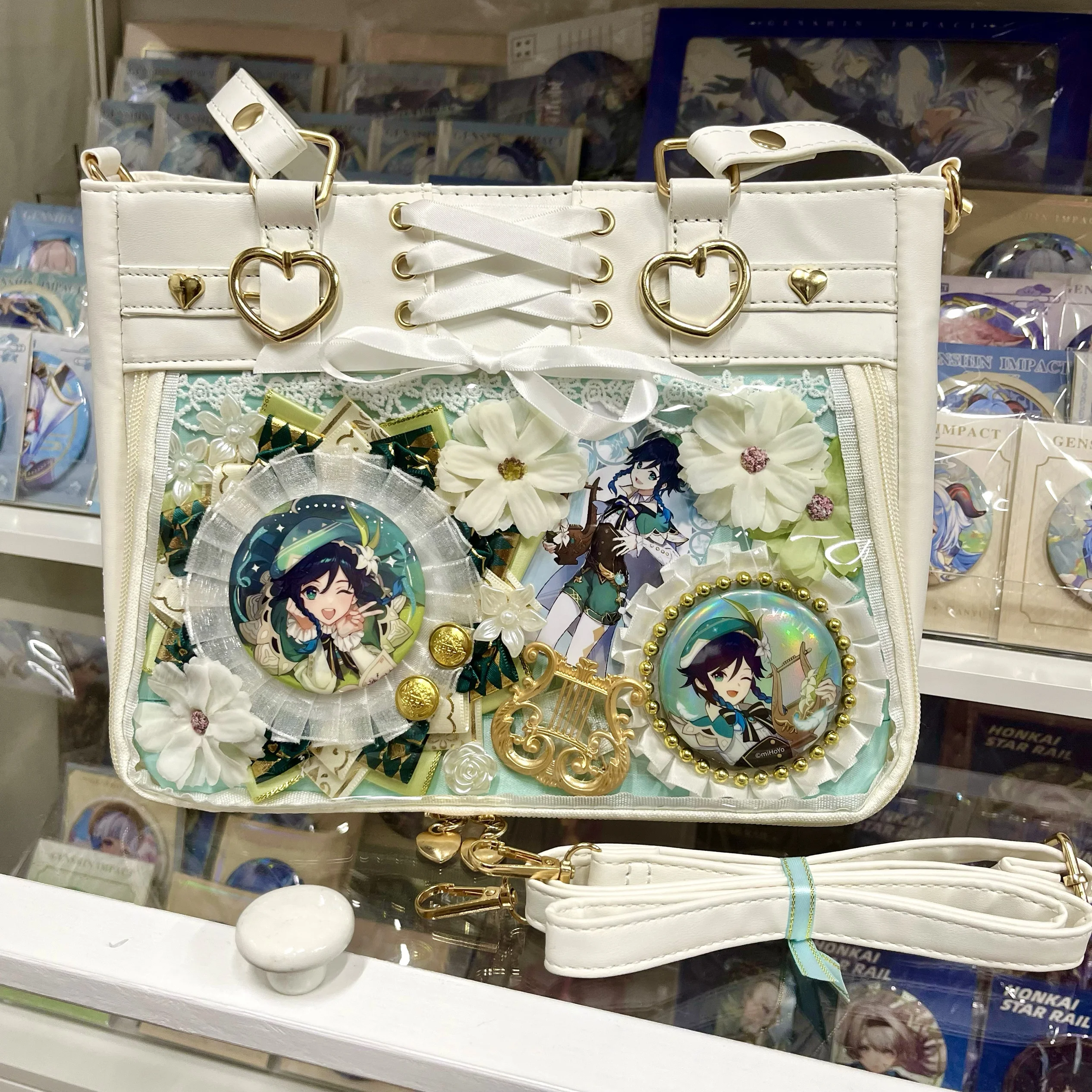 Genshin Impact Venti-Bolso de hombro tipo bandolera Itabag con acabado, soporte para insignia de tablero Ita, Merch de juego de Anime para niñas