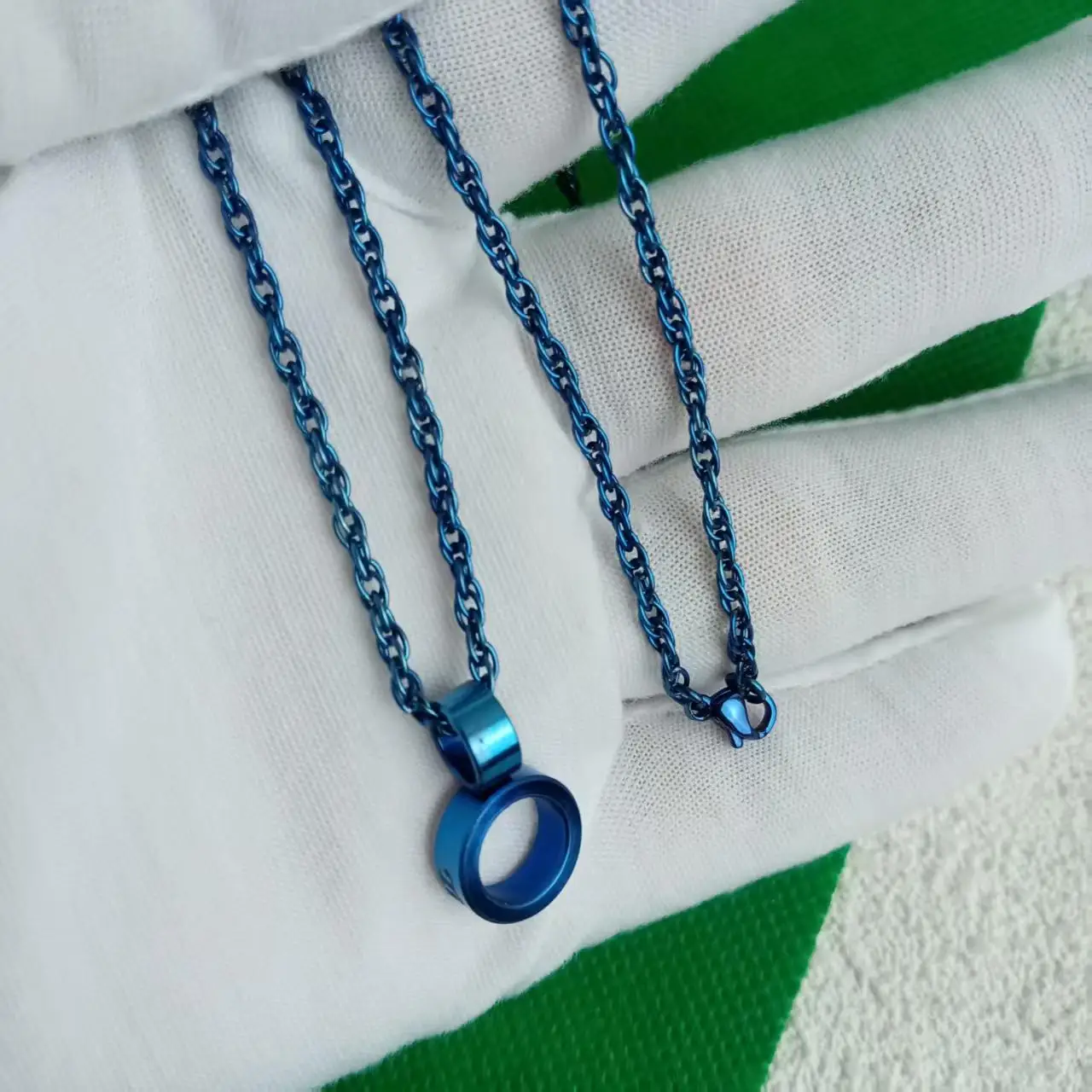 2.5mm pure titanium blue Fried Dough Twists chain necklace with blue universal pendant Color: Blue Length: 60cm/65cm Button: Reg