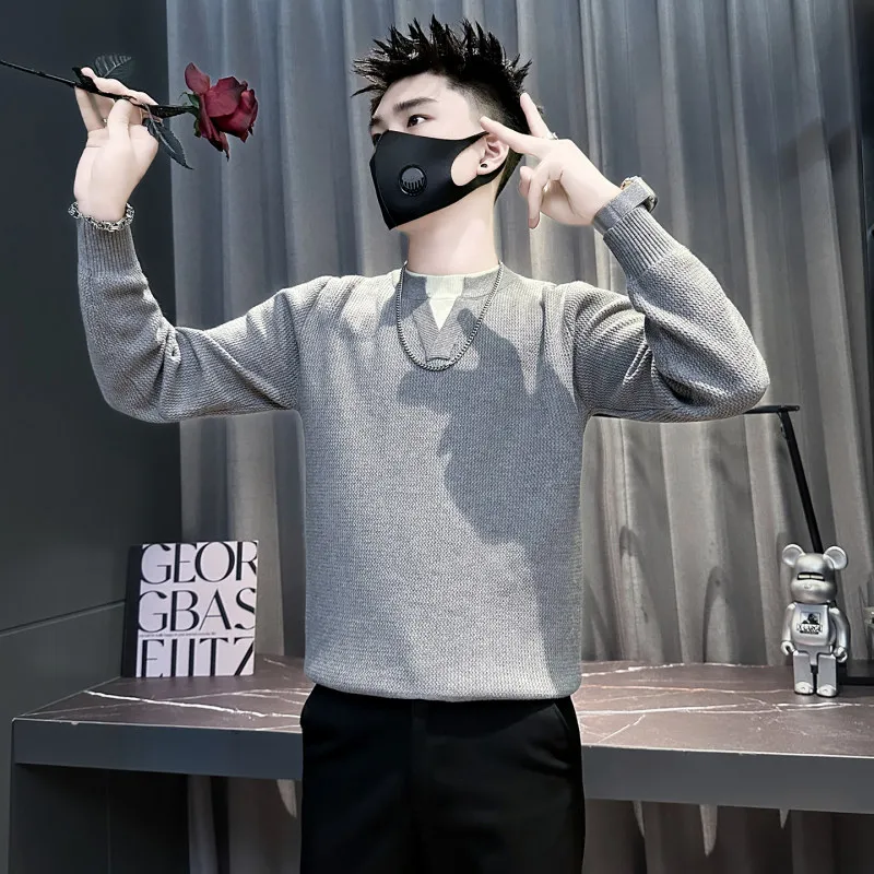 

Мужской облегающий вязаный свитер Slim Fit, маленький размер 55, с эффектом двухслойности, повседневный, с круглым вырезом, длинный рукав, для ношения под одеждой, для молодежи, S...