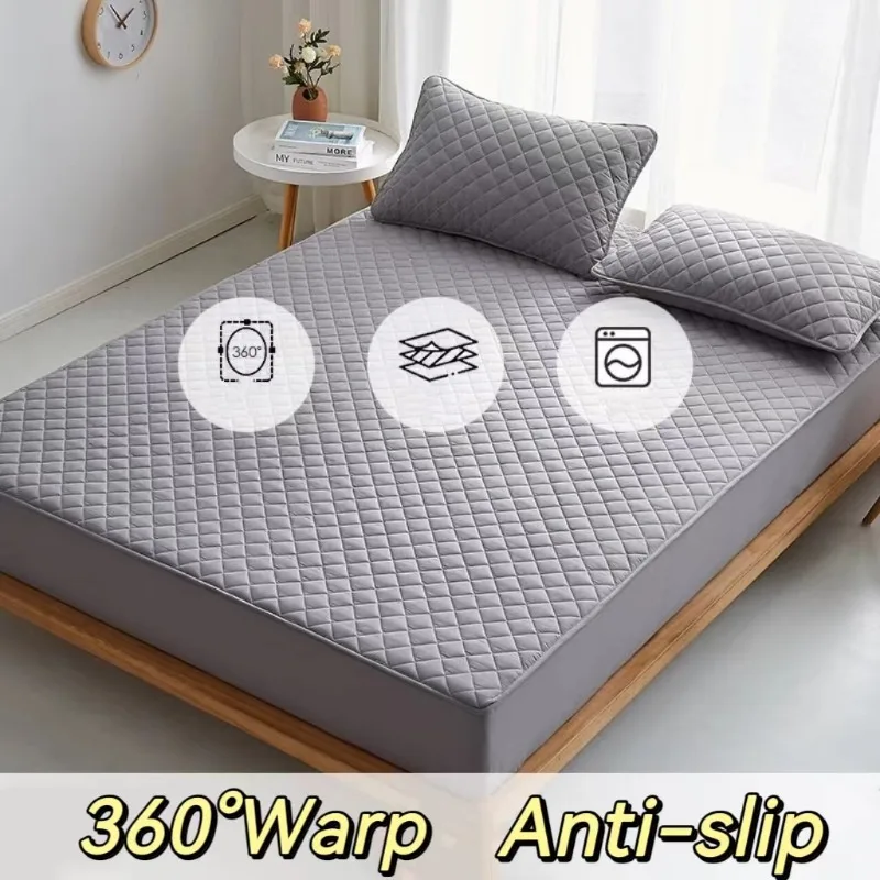 Thickened Queen Mattress Protector 360°Warp Anti-slip Elastic Fitted Sheet Double Single Solid Color Bedspread（No Pillowcase）