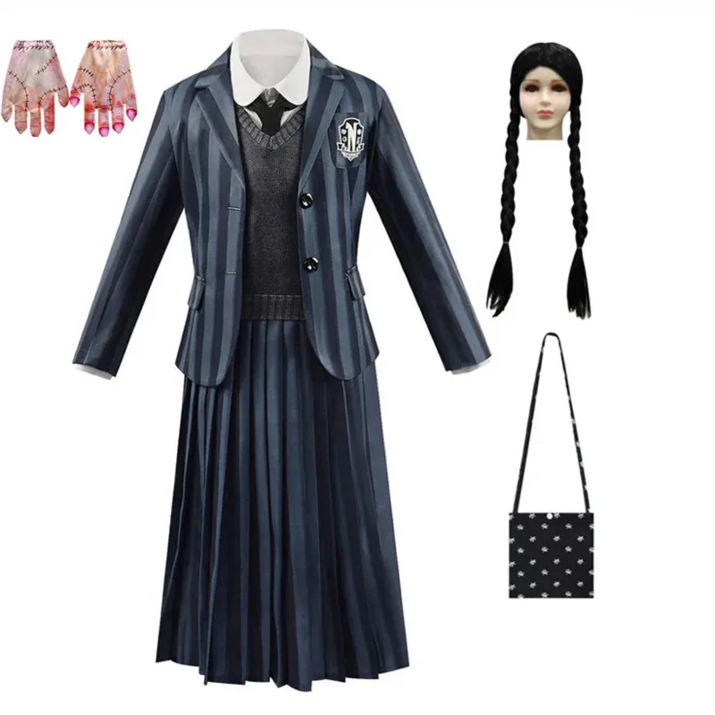 CosDaddy Addams-Disfraz de Cosplay familiar para niños, uniforme escolar para niñas, disfraz de Halloween, novedad de 2023