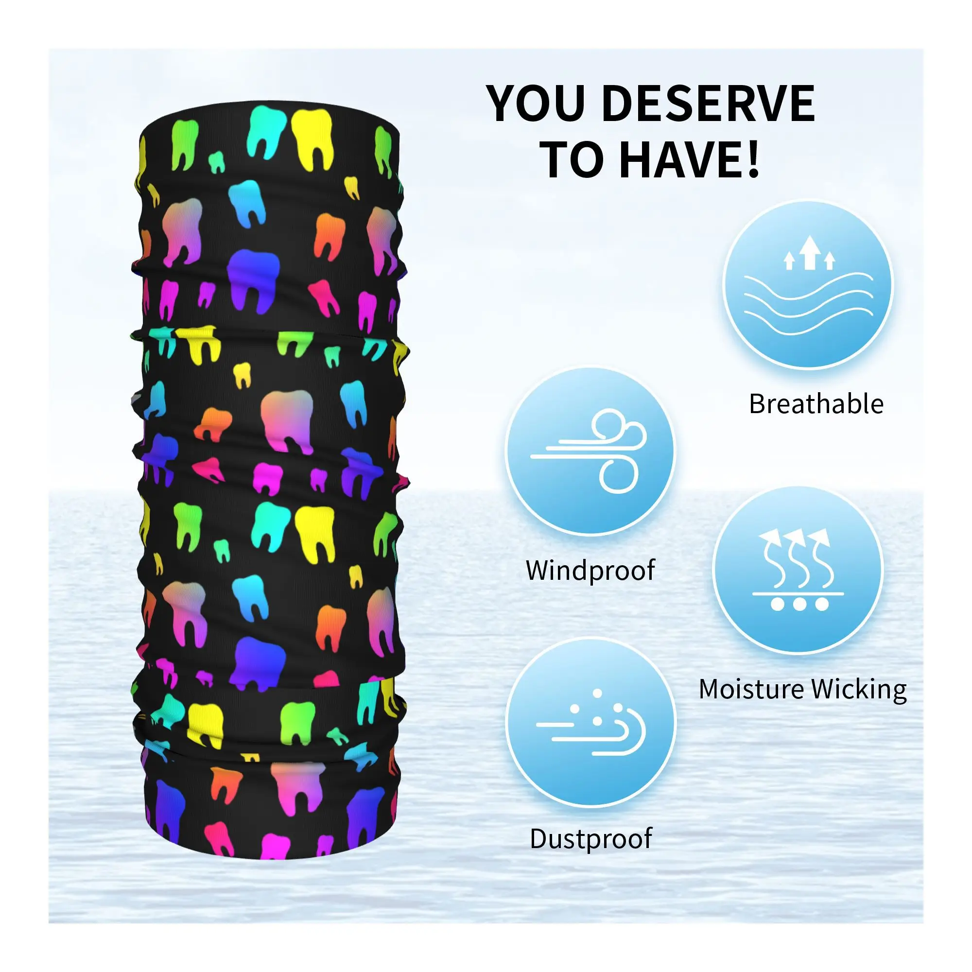 Penutup Leher Bandana Gigi Pelangi Syal Bungkus Cetak Ikat Kepala Serbaguna Bersepeda untuk Pria Wanita Dewasa Musim Dingin