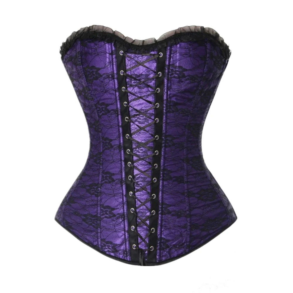 Women Retro Lace Covered Overbust Corset Top Sexy Burlesque Floral Corsets And Bustiers Plus Size Body Shaper Corselet Lingerie