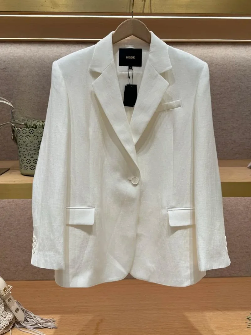 

M Home 2025 Spring Commute Simple One Button White Linen Suit Jacket Women's Loose Fit Long Sleeve Pure Color Business Wear