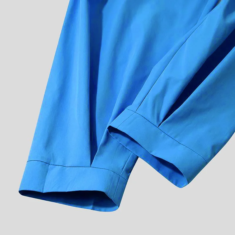 Spring Men's Loose Solid Color 9/10 Pants Belt Drawstring Casual Pants Baggy Harem Pants Design Beach Vacation Trousers Trendy