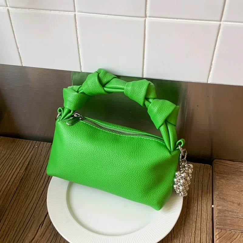 

Fashion Knotted Handle Handbag Designer Bag Green Design Pu Leather Crossbody Shoulder Bag Women Trend Wrist Bag Small Tote