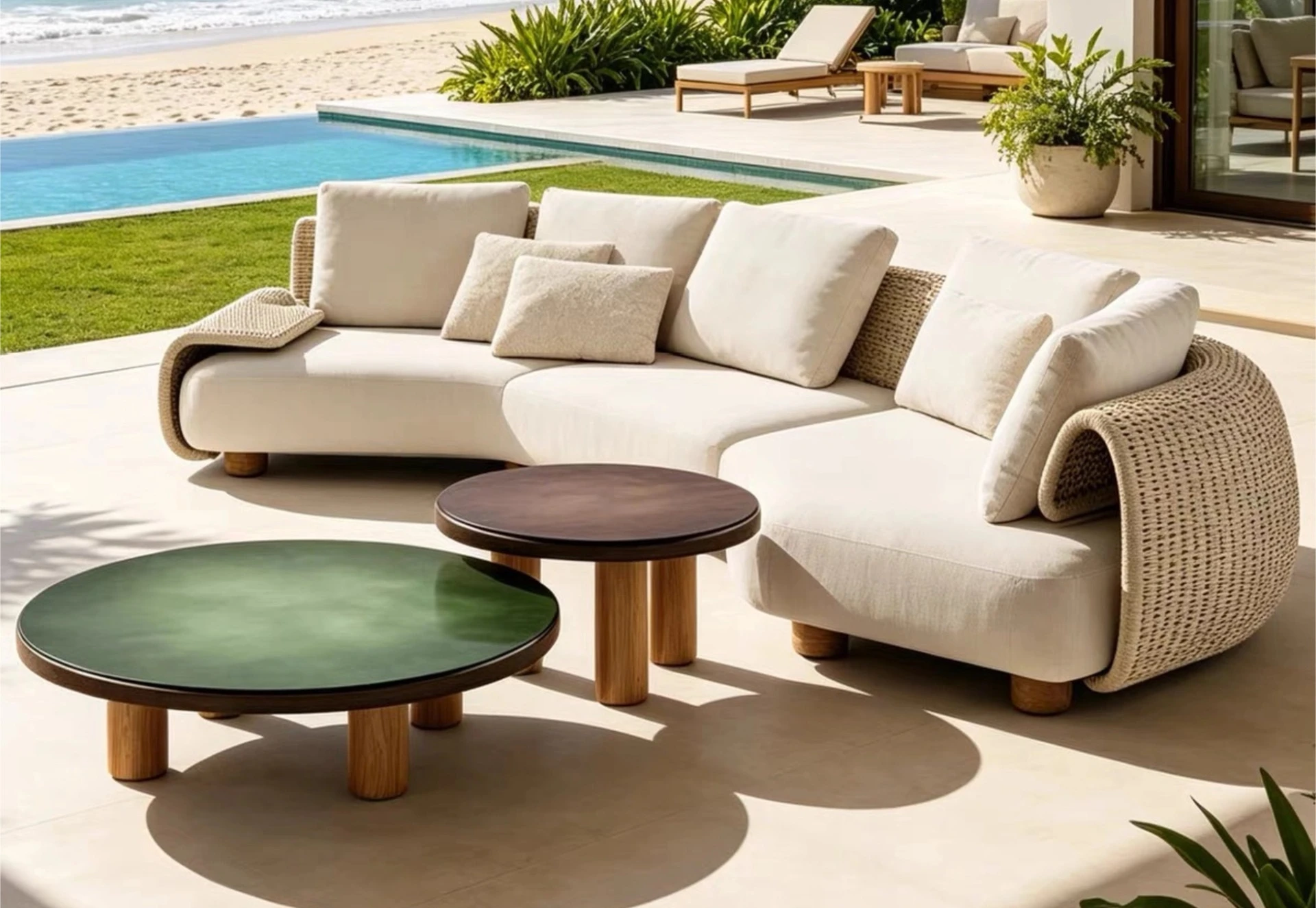 Outdoor rattan sofa combination, courtyard villa, seaside terrace, waterproof leisure sofa, round coffee table