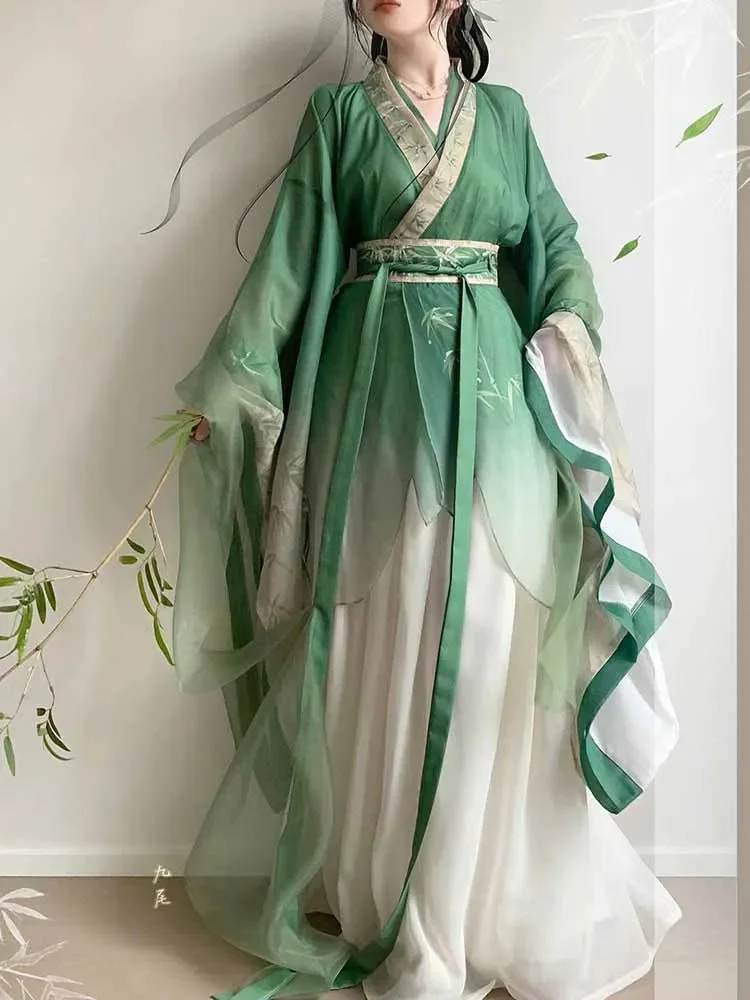 Chinese Hanfu Dress Women Carnival Fairy Cosplay Costume Ancient Traditional Vintage Summer Green Hanfu Dance Dress Party Outfit