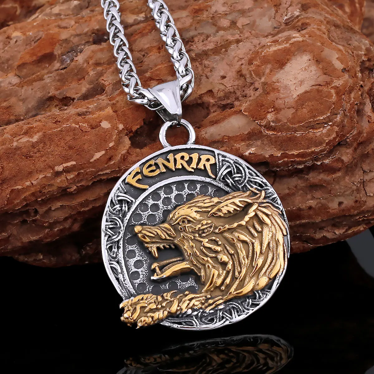 Nordic Mythology Animal Giant Wolf Fenrir Pendant Men Punk Hip Hop Never Fade Stainless Steel Celtic Knot Rune Amulet Necklace