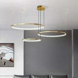 Modern Led Pendant Light Living Room Kitchen Dining Room Bedroom Hanging Lamp Ceiling Chandeliers Decoration Ring Round Lustres