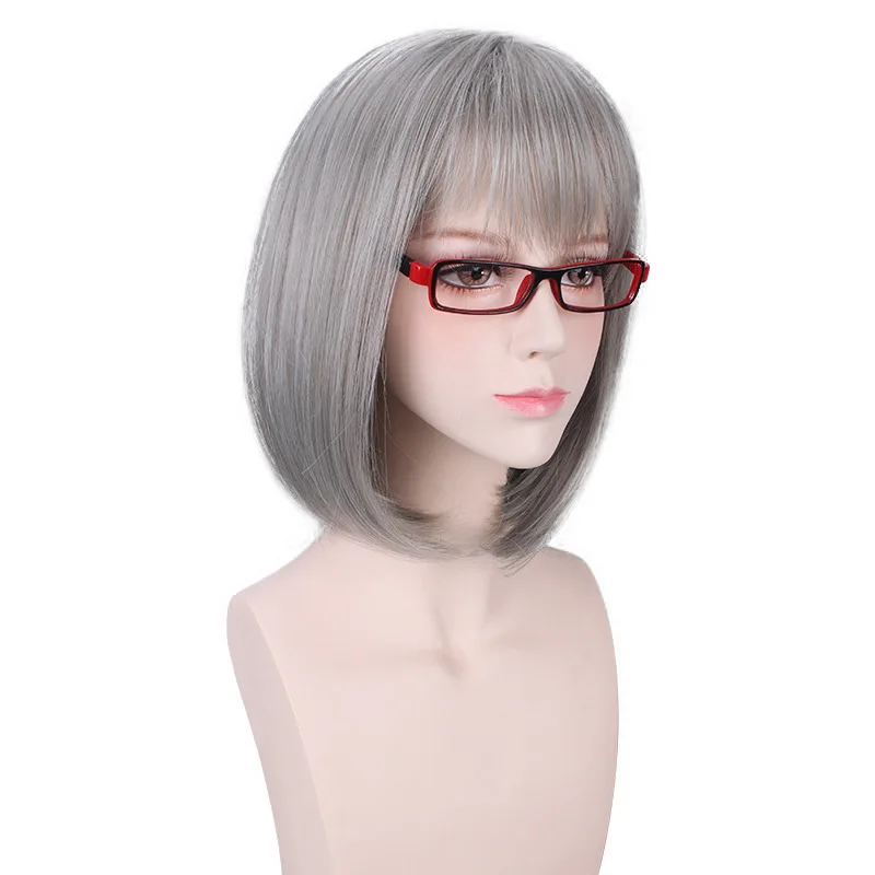 Grey Bob Cosplay Wig Short Anime Hair Synthetic Heat Resistant  Fiber Party Costume Wigs Cartoon Accessorries