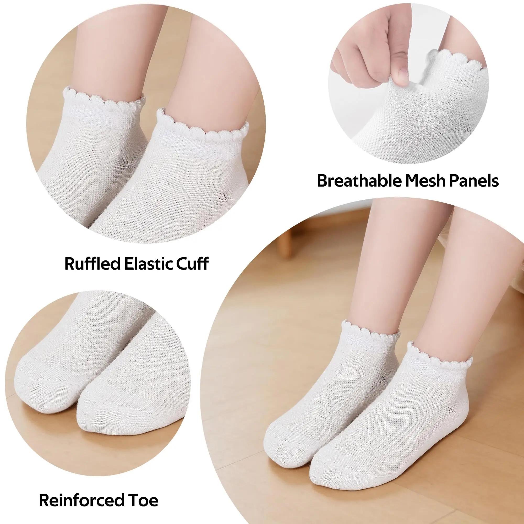 Girls Socks, Girls Ankle White Ruffle Socks Breathable School Uniform Dress Kids Cotton Sock 12 Pairs,1-15 Years