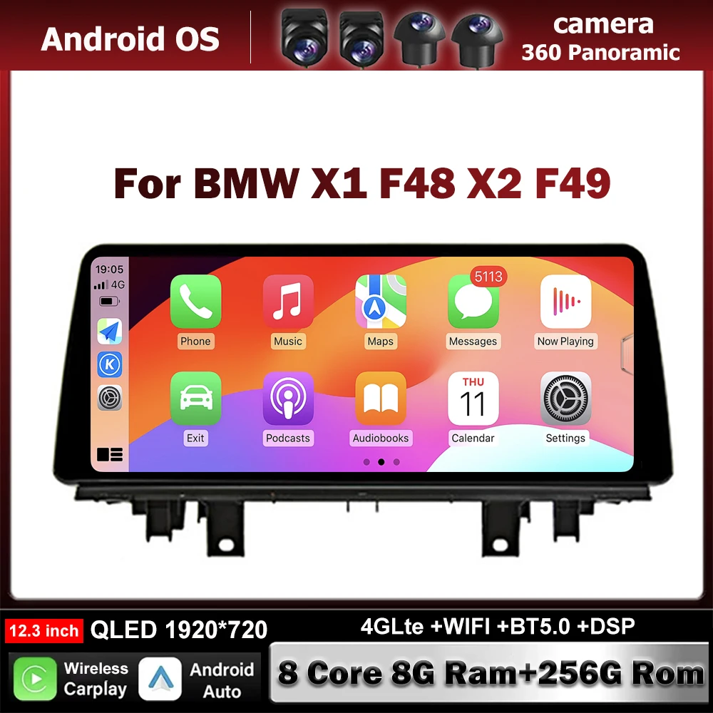 12.3'' For BMW X1 F48 X2 F49 NBT Carplay Auto Monitors Multimedia Android OS ID8 Screen Player Speacker Stereo Radio WIFI