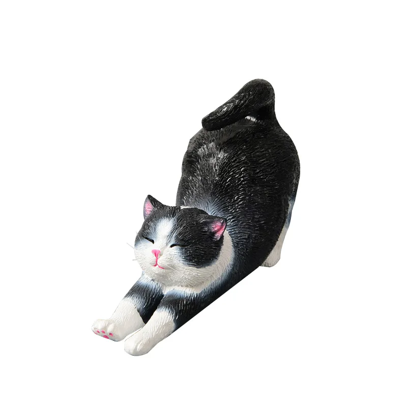 Stretching Cat Figurine - Lazy & Cute Orange Tabby Cat Model Realistic Pet Statue Resin Decor for Home & Office