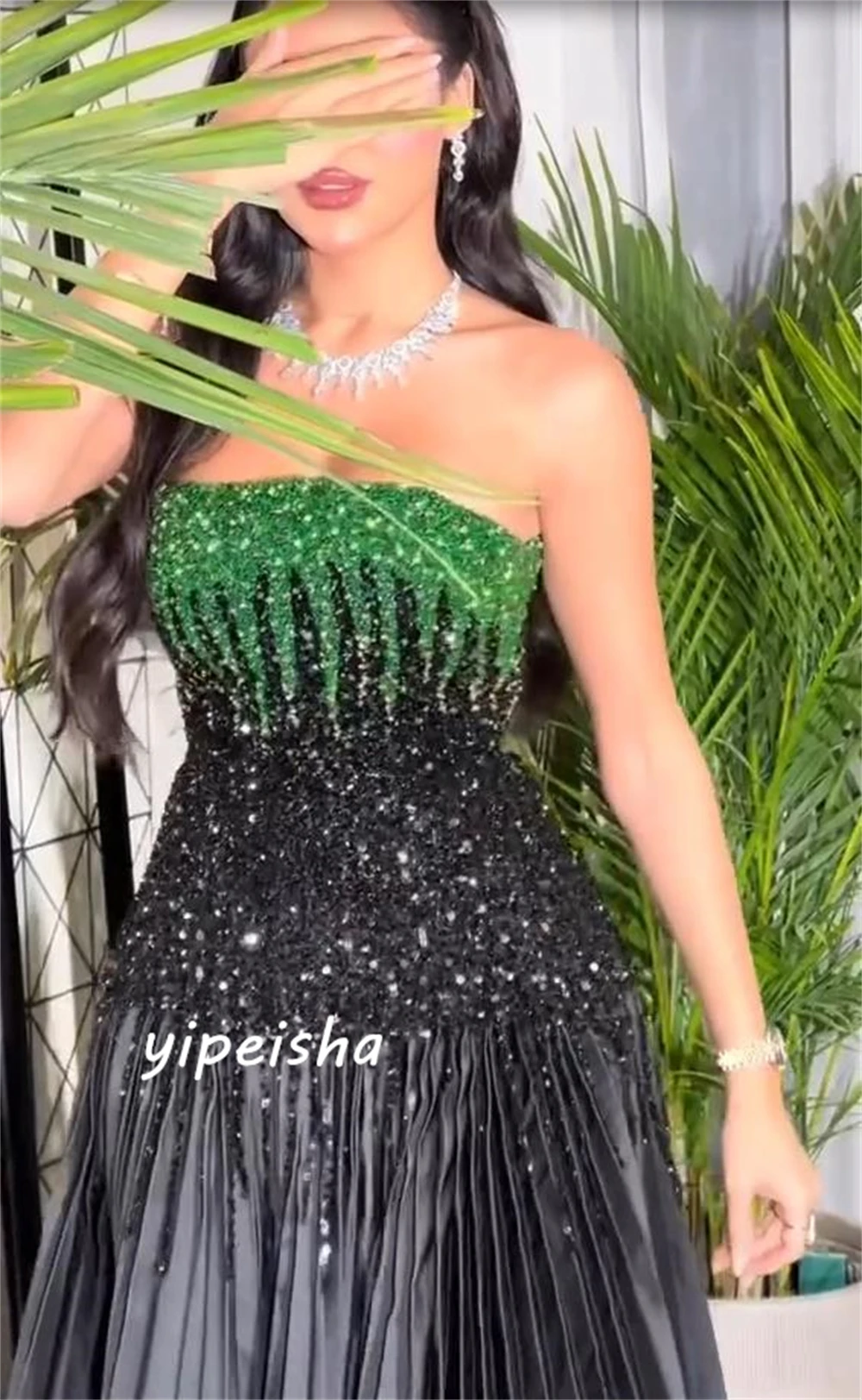 Customized Jersey Draped Pleat Sequined Birthday A-line Strapless Bespoke Occasion Gown Midi Dresses