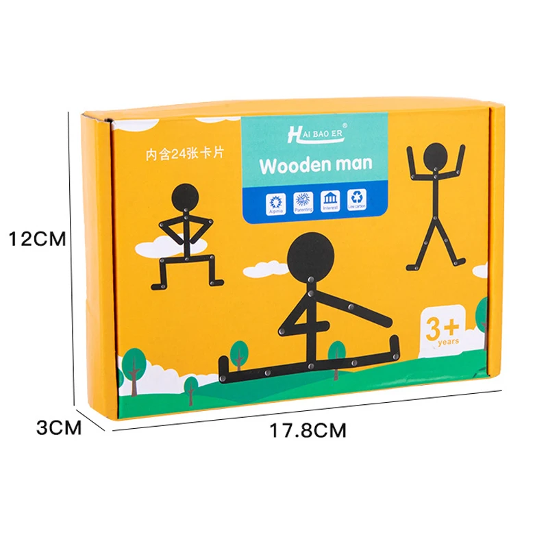 Montessori educacional varas de madeira homem jogo de puzzle crianças mão formação habilidade montar kit brinquedos para crianças