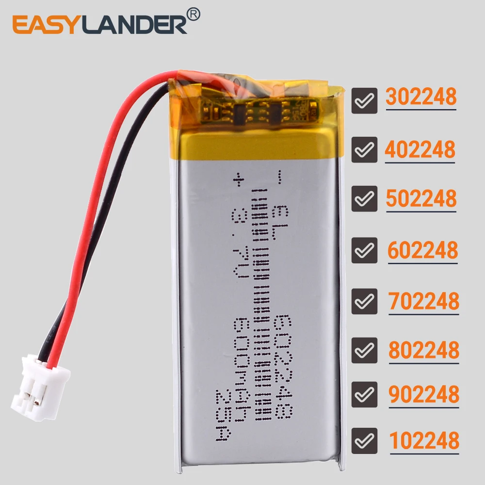 JST2.0 2P 3.7V 650mAh 602248 Lithium Li-ion Polymer Battery 302248 402248 502248 702248 802248 902248 102248